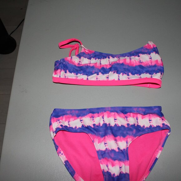 Purple & Pink 2 Pcs Justice Bikini Swimsuit Size 8 - Picture 3 of 11